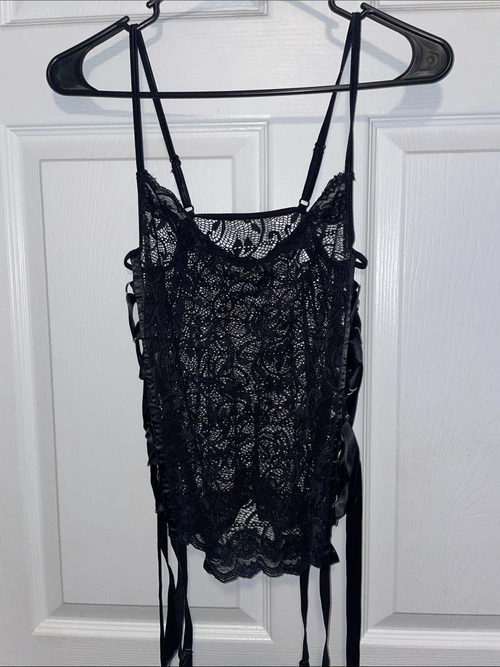 Fashion Nova Black Lace Ribbon-Trim Cami